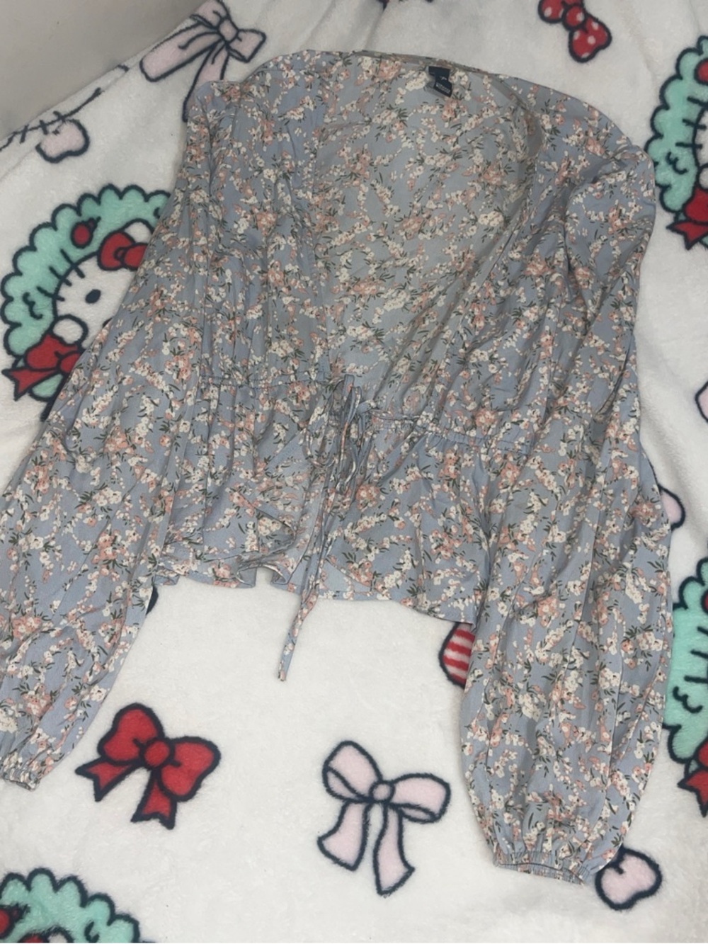 Windsor Dusty Blue Floral Tie-Front Blouse